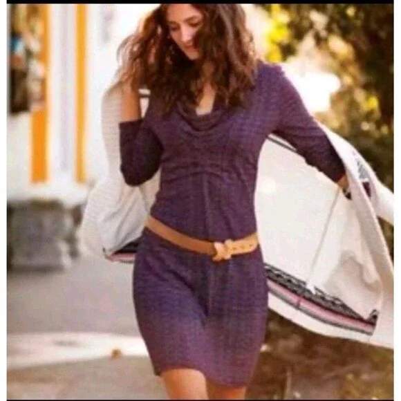 Carve Designs Maroon Colorful Geometric Cowl Neck Long Sleeve Dress sz XS - Picture 2 of 13